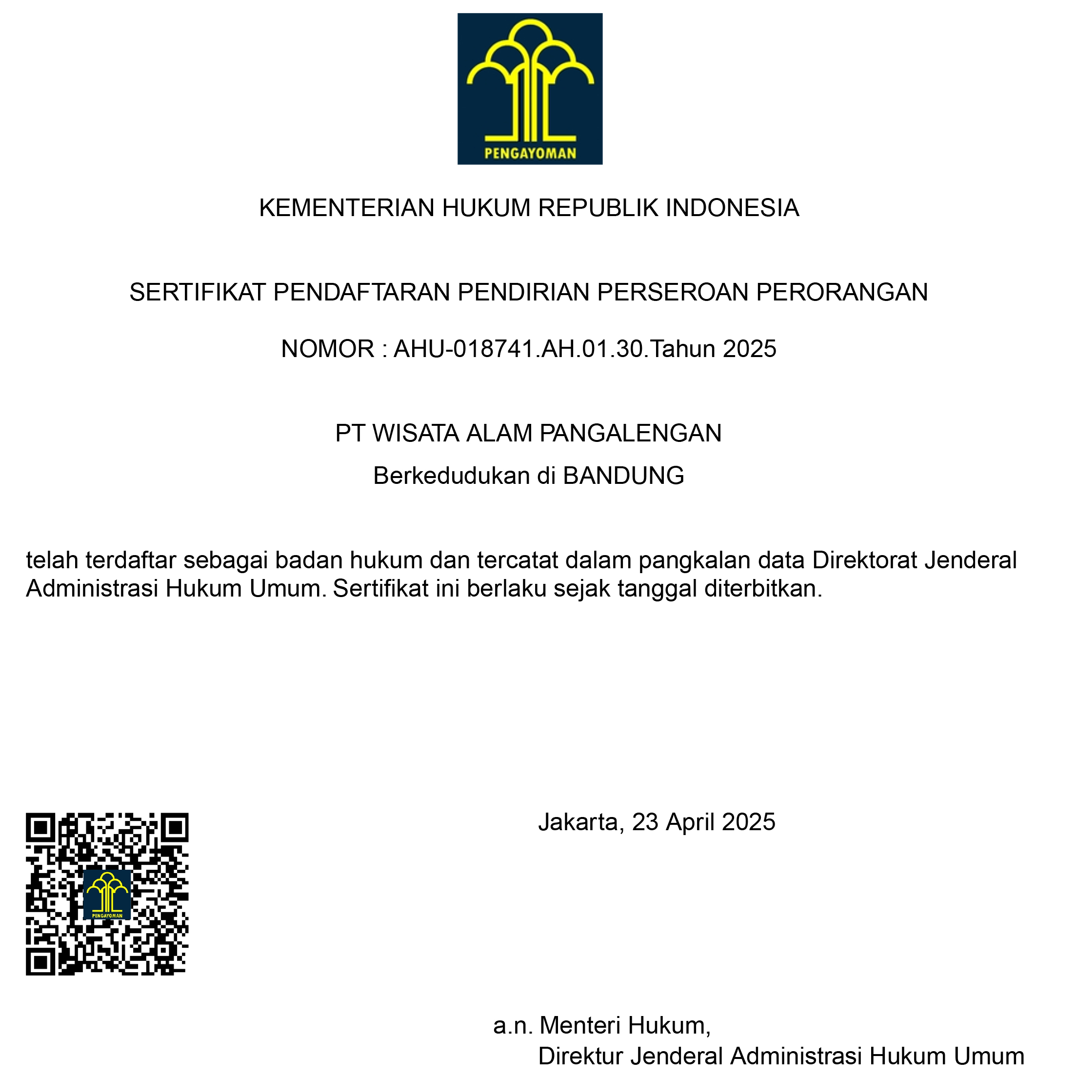 Sertifikat Pendirian Badan Usaha